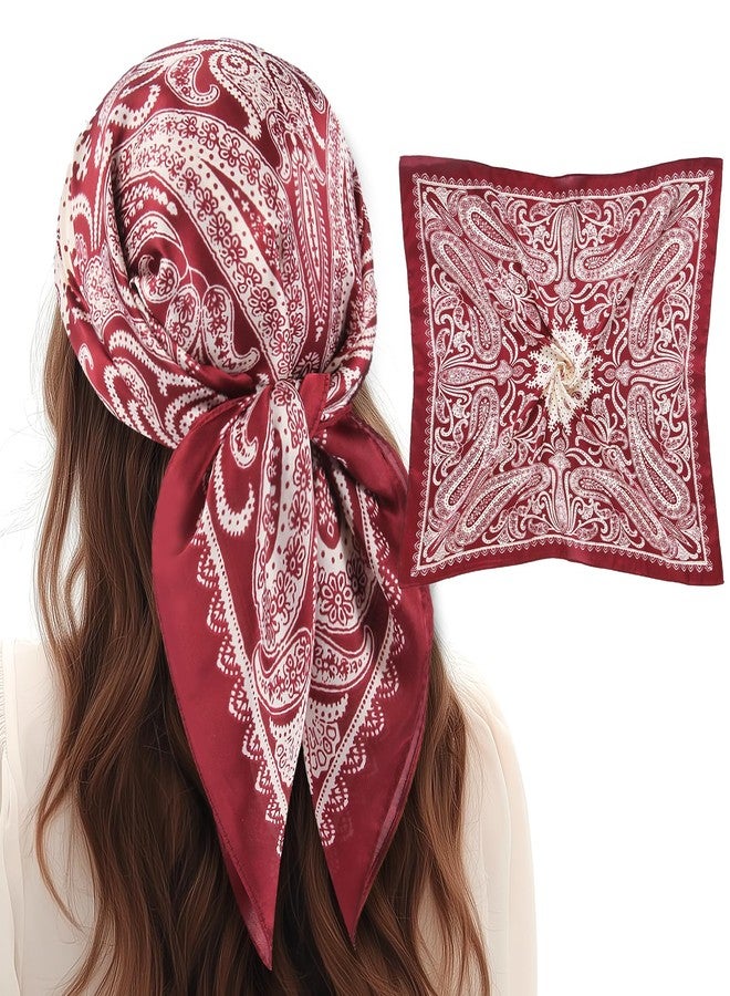 VBAEI 1 Pcs 27.5" Women Head Scarf Silk Like Stain Bandana Sleeping Hair Wrap Hair Scarf for Women(Deep Red) - Image 1